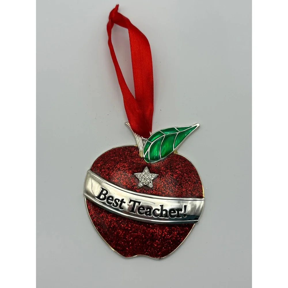 Harvey Lewis Best Teacher Apple Ornament Unisex OS Red Glitter Enamel Rhinestone